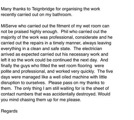 copy of thank you letter to Teignbridge Council for the work done by Miserve